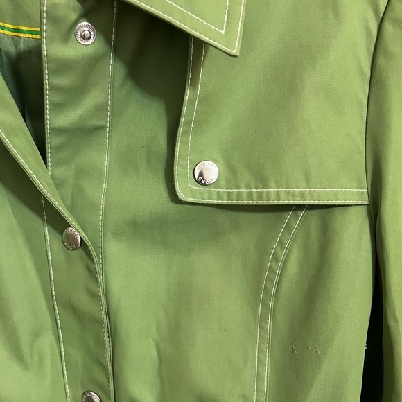 Stunning vintage Michael Kors green trench/raincoat w/belt, white stitching EUC - Picture 4 of 9